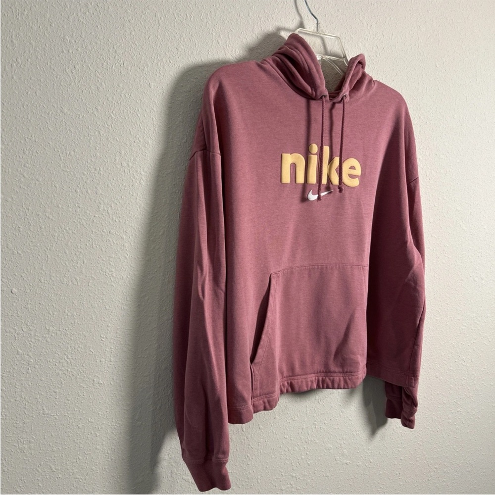 Nike Hoodie Womens Lg Pink Fleece Center Textured Swoosh Logo Slightly Cropped - Picture 5 of 9